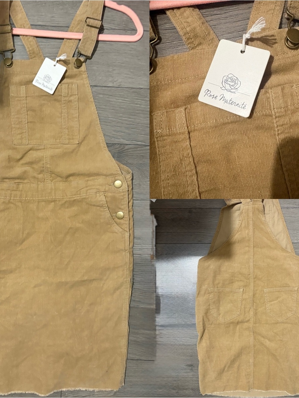Tan Corduroy Maternity Overall Dress and Black velvet maternity dress. BUNDLE